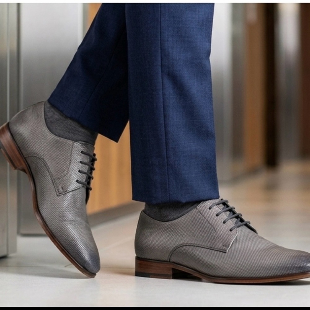 Minelli Gunmetal Gray Textured Leather Lace Up Derby Dress Shoes Size 43